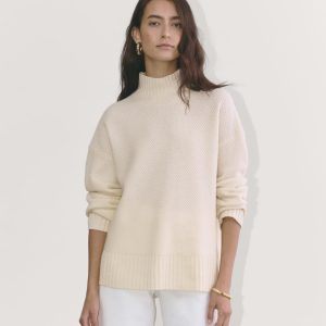 The Honeycomb Funnel Neck in Wool Cashmere | Bone