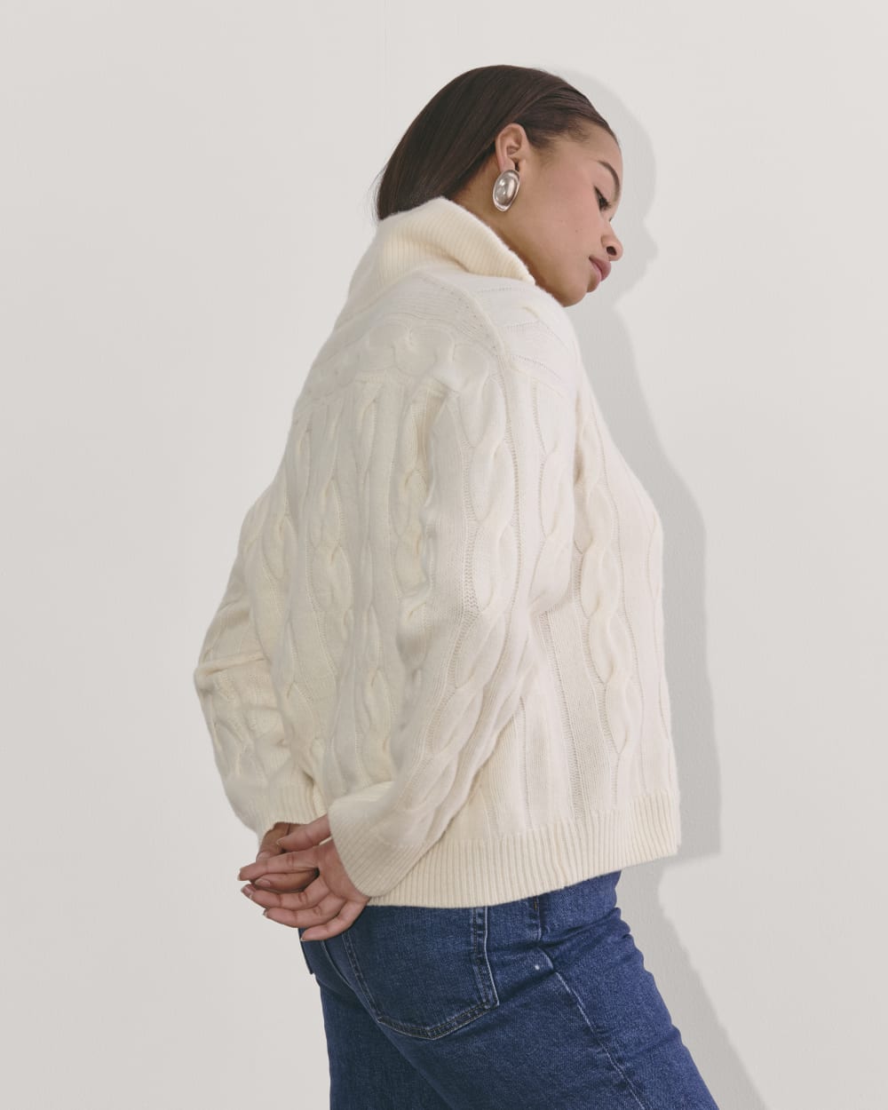 The Cable Half-Zip in Luxe Merino | Bone - Image 7