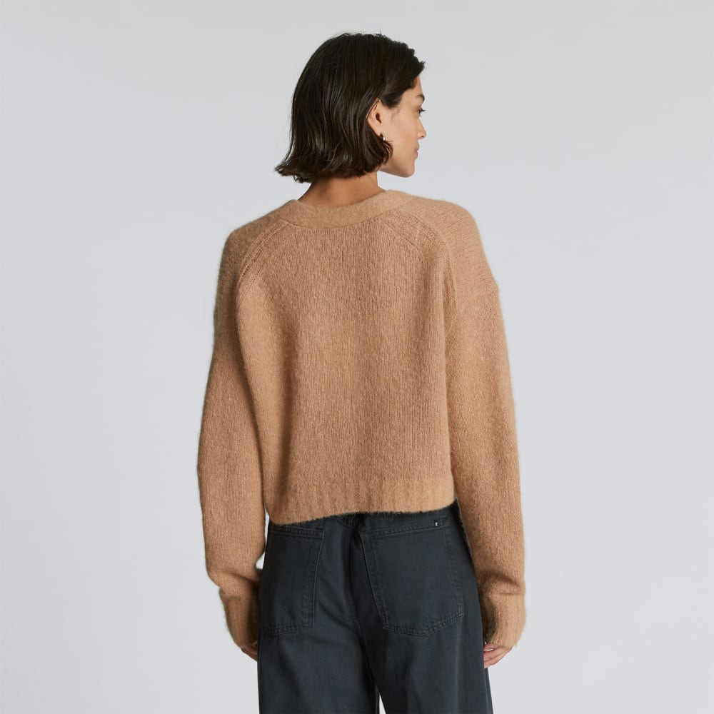 The Alpaca V-Neck Cropped Cardigan | Warm Taupe - Image 3