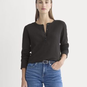 Boxy Henley in Cozy Waffle | Black