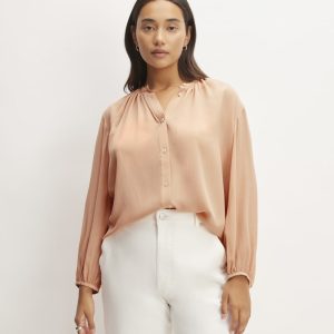 The Washable Clean Silk Shirred Blouse | Blush Pink
