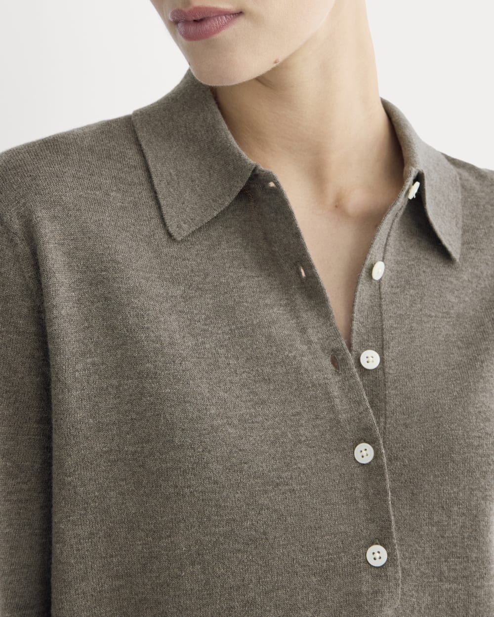 Oversized Polo Sweater in Cotton Merino | Heather Ash Taupe - Image 4