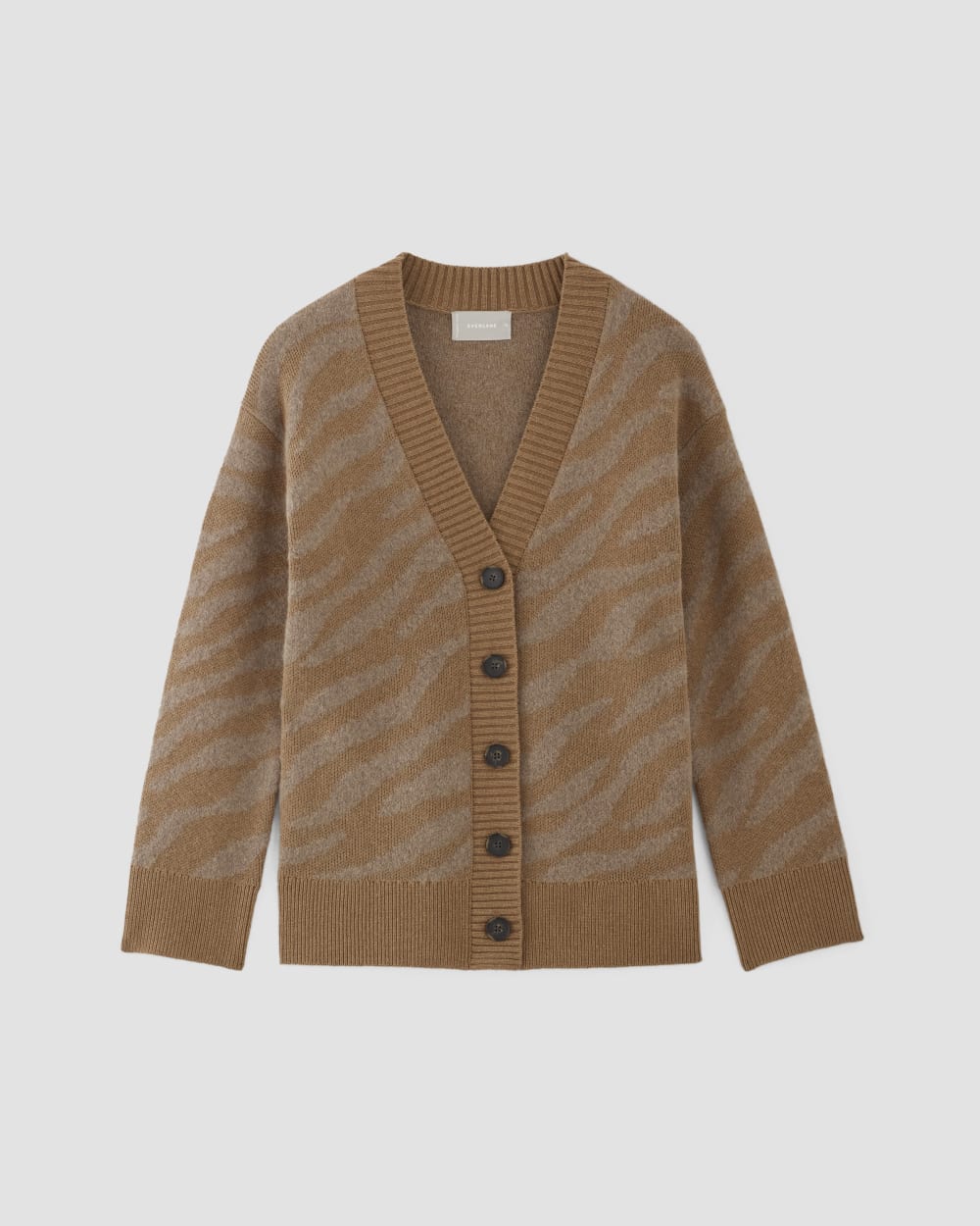The Alpaca Tiger Jacquard Cardigan | Camel / Medium Brown - Image 2