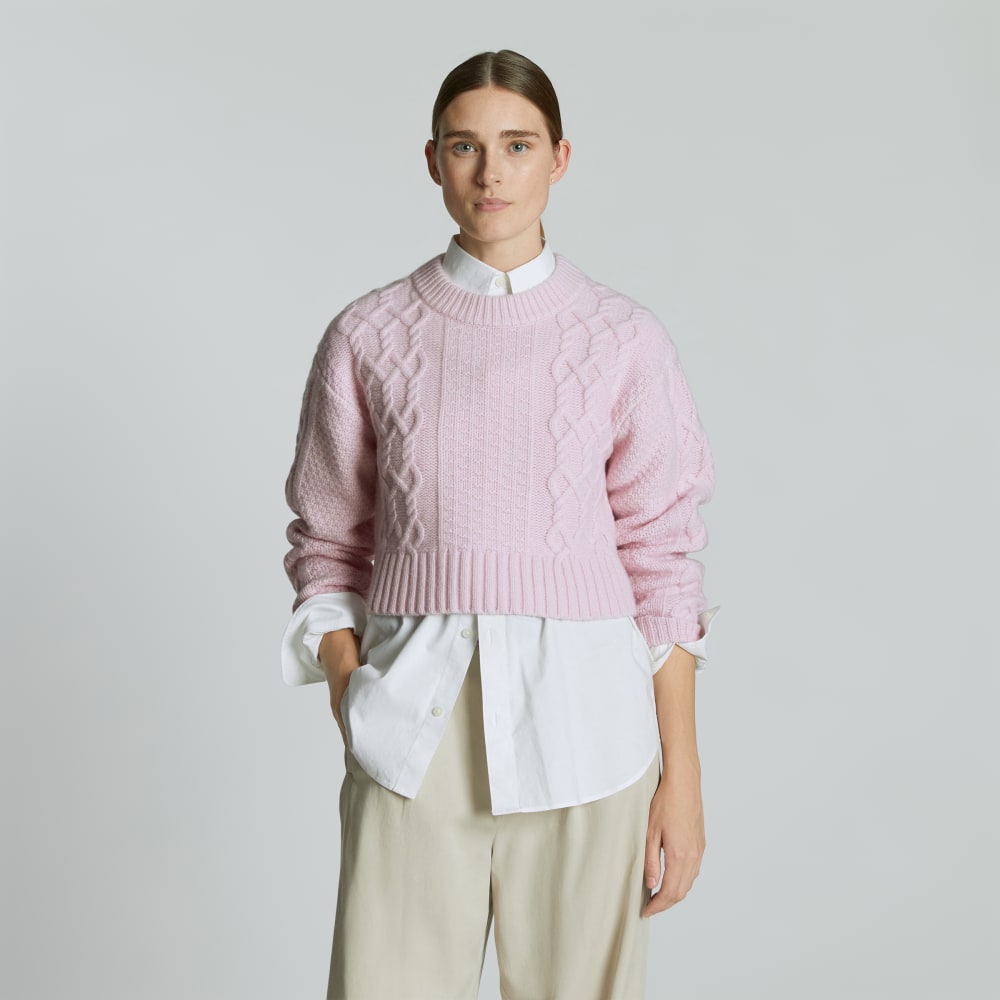 The Felted Merino Cropped Cable Sweater | Light Lilac