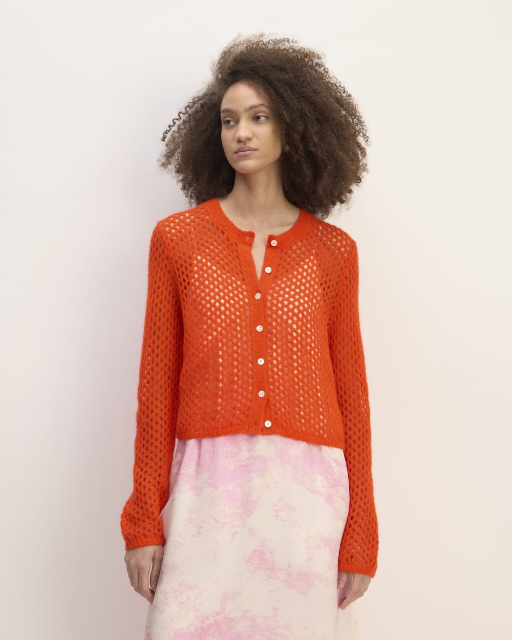 The Everlane x Marques' Almeida Alpaca Mesh Cardigan | Red Orange