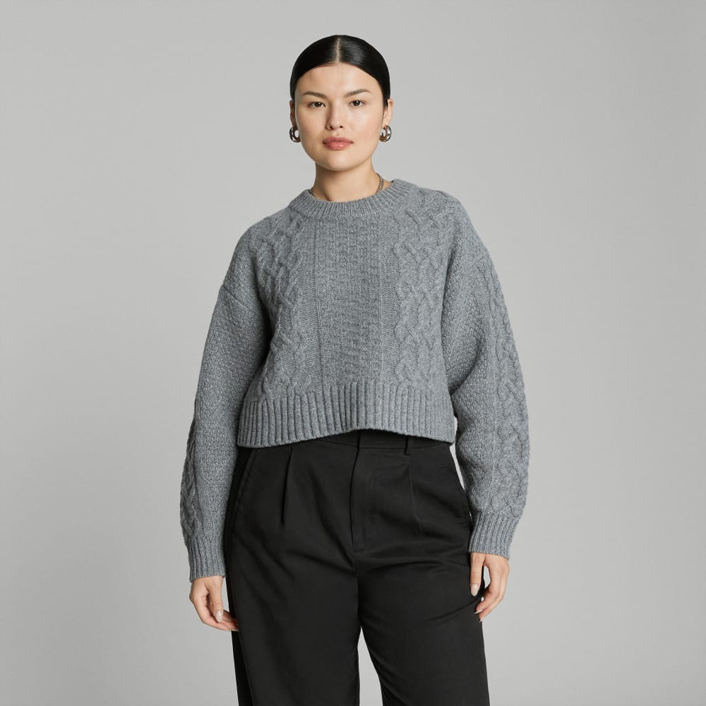 The Felted Merino Cropped Cable Sweater | Heathered Mid-Grey - Image 7