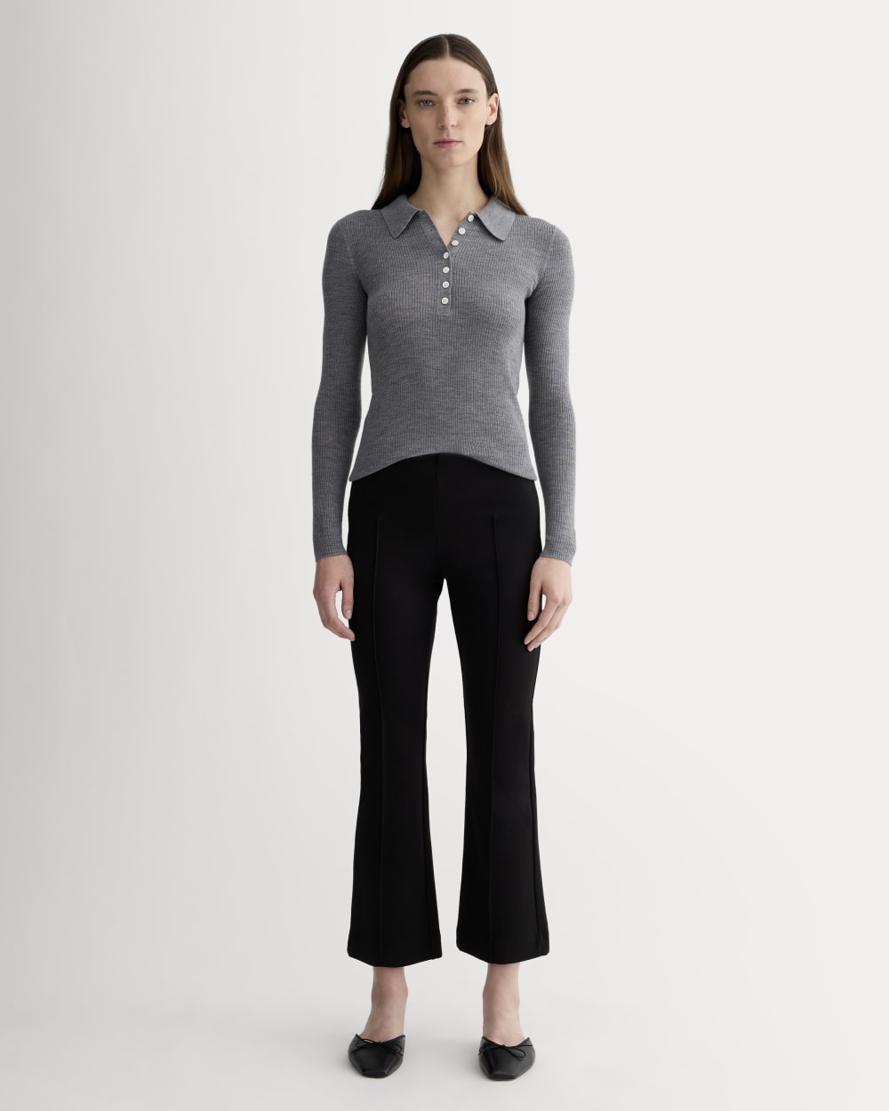 The Polo in Ultrasoft Merino | Heather Mid Grey - Image 3