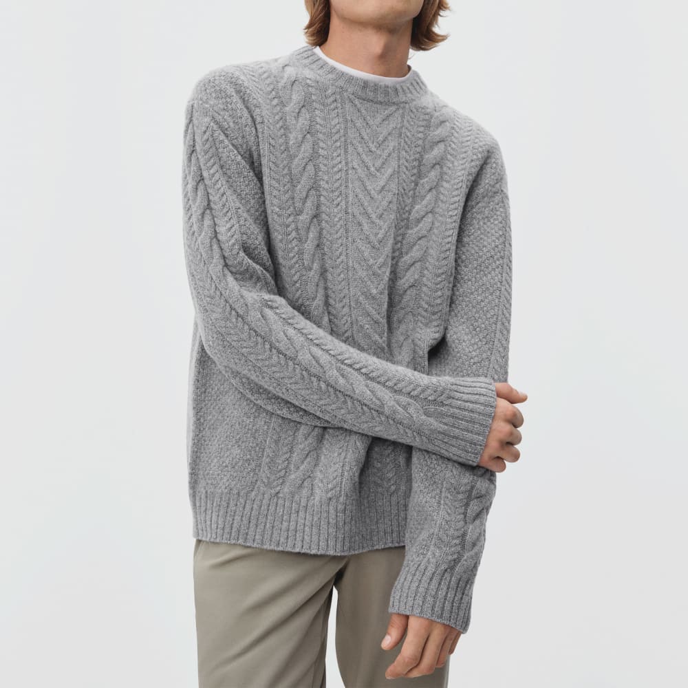 The Felted Merino Cable-Knit Crew | Heathered Mid-Grey - Image 2