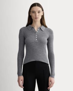 The Polo in Ultrasoft Merino | Heather Mid Grey