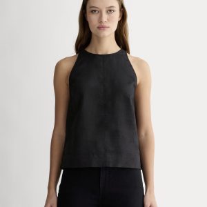 The Linen High-Neck Tank | Black