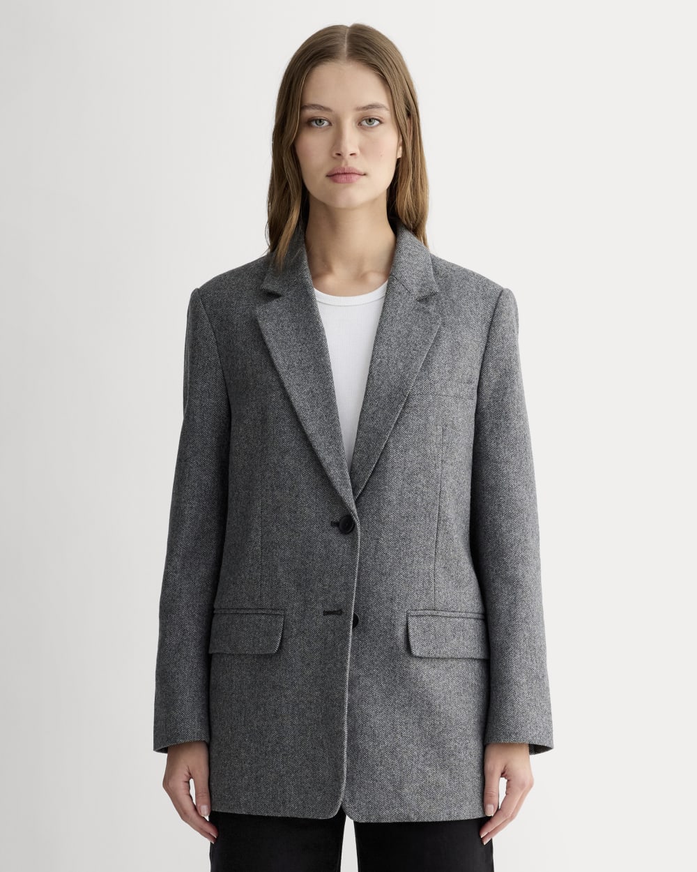 The Oversized Blazer in Wool | Grey Herringbone