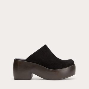The Wooden Puffa Clog | Black Suede