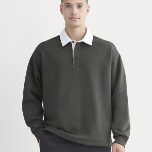 Luxe Fleece Rugby Polo | Washed Black