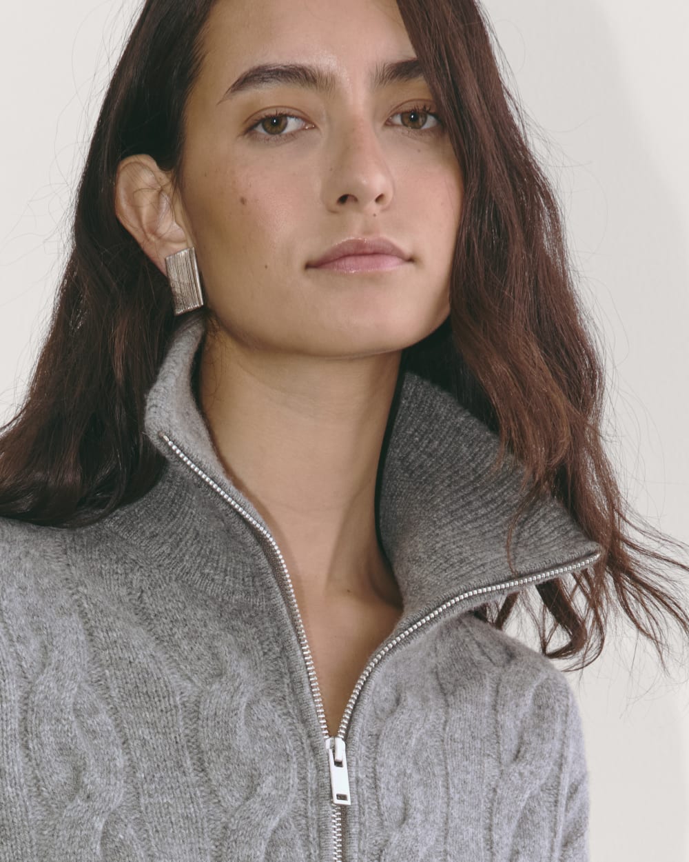 The Cable Half-Zip in Luxe Merino | Heathered Mid-Grey - Image 3