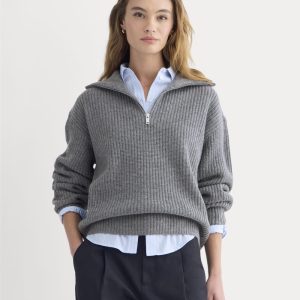 Half-Zip Sweater in Luxe Merino | Heathered Mid-Grey