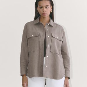 The Boyfriend Shirt in Flannel | Taupe Melange