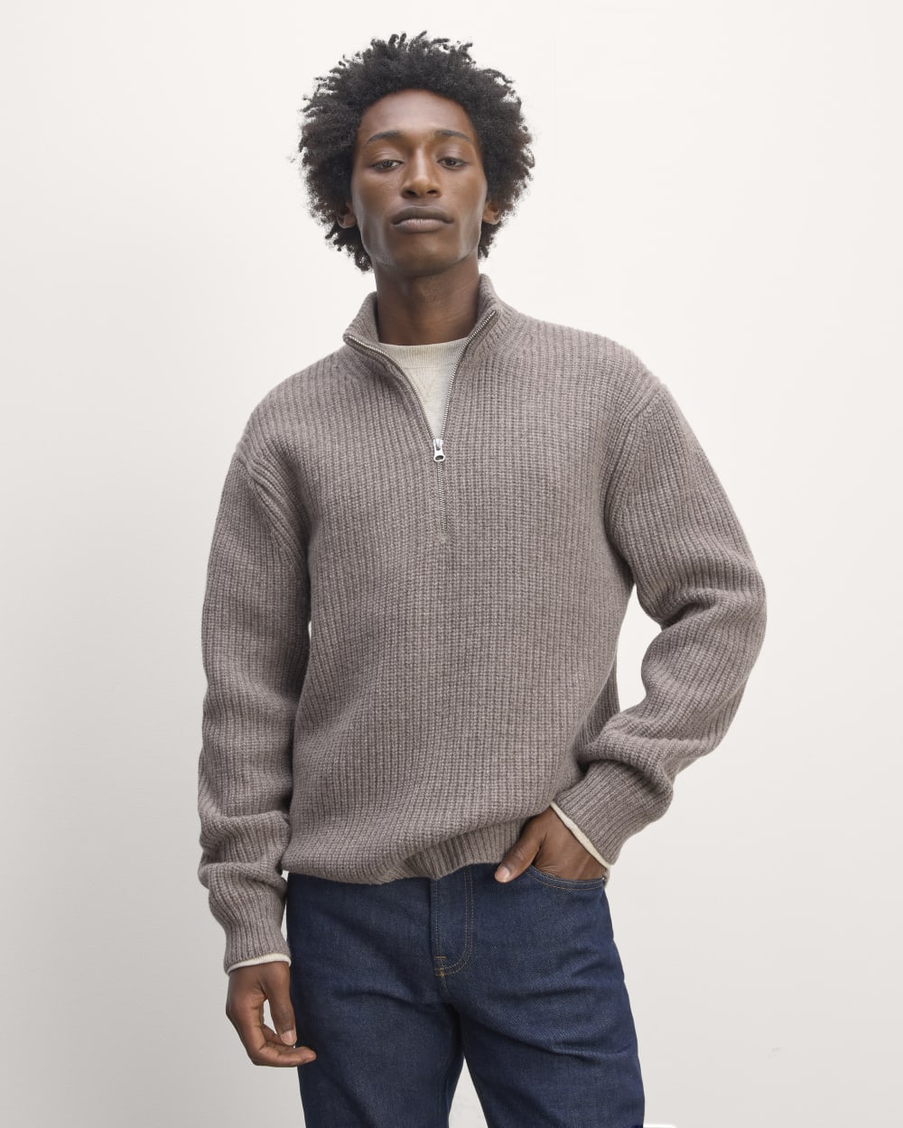 The Felted Merino Half-Zip Sweater | Taupe Melange