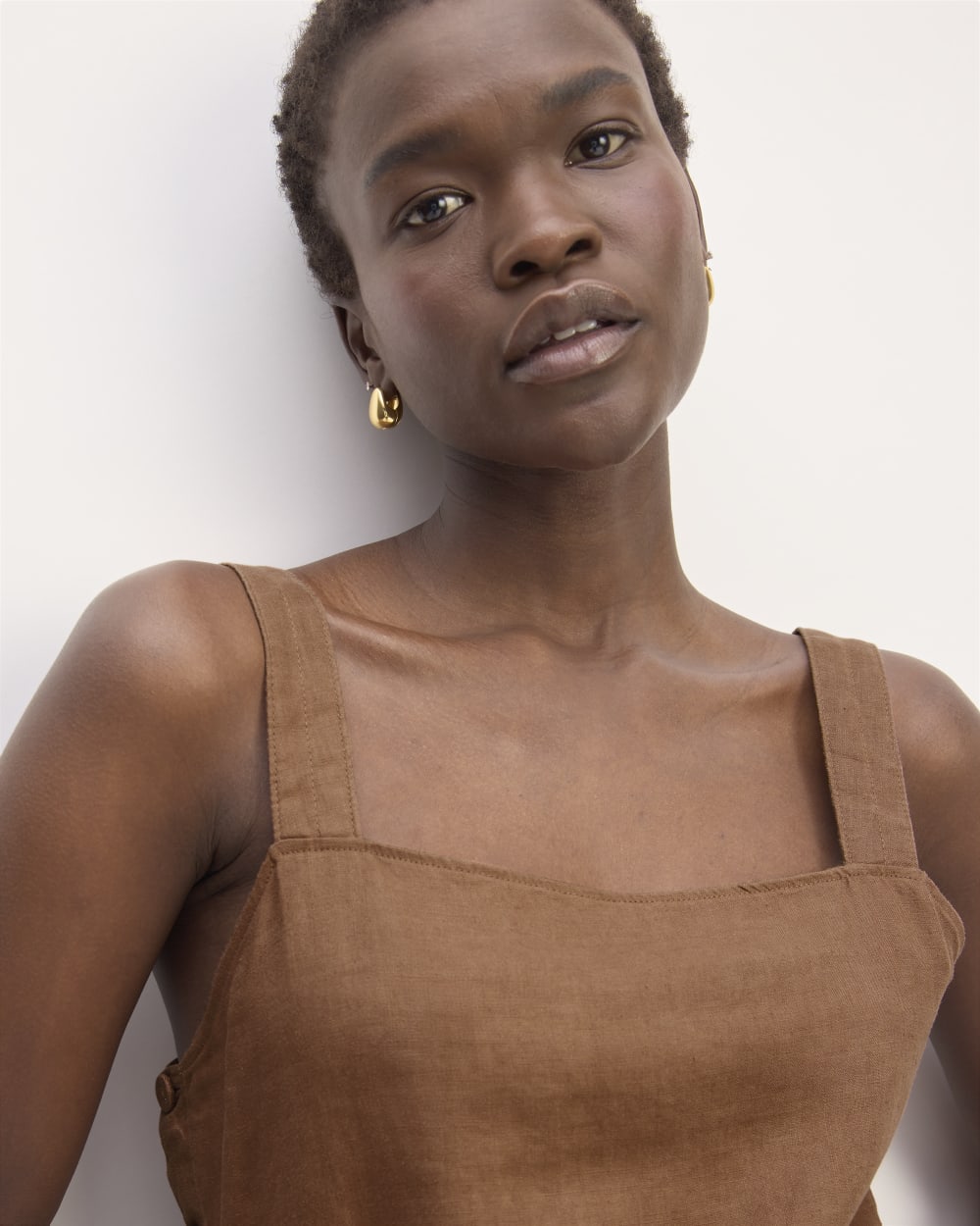 The Linen Side-Button Jumpsuit | Carob Brown - Image 3