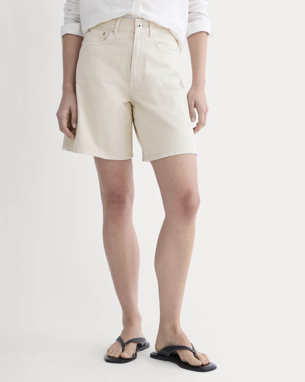The Long A-Line Denim Short | Garment-Dyed White / Cream - Image 3