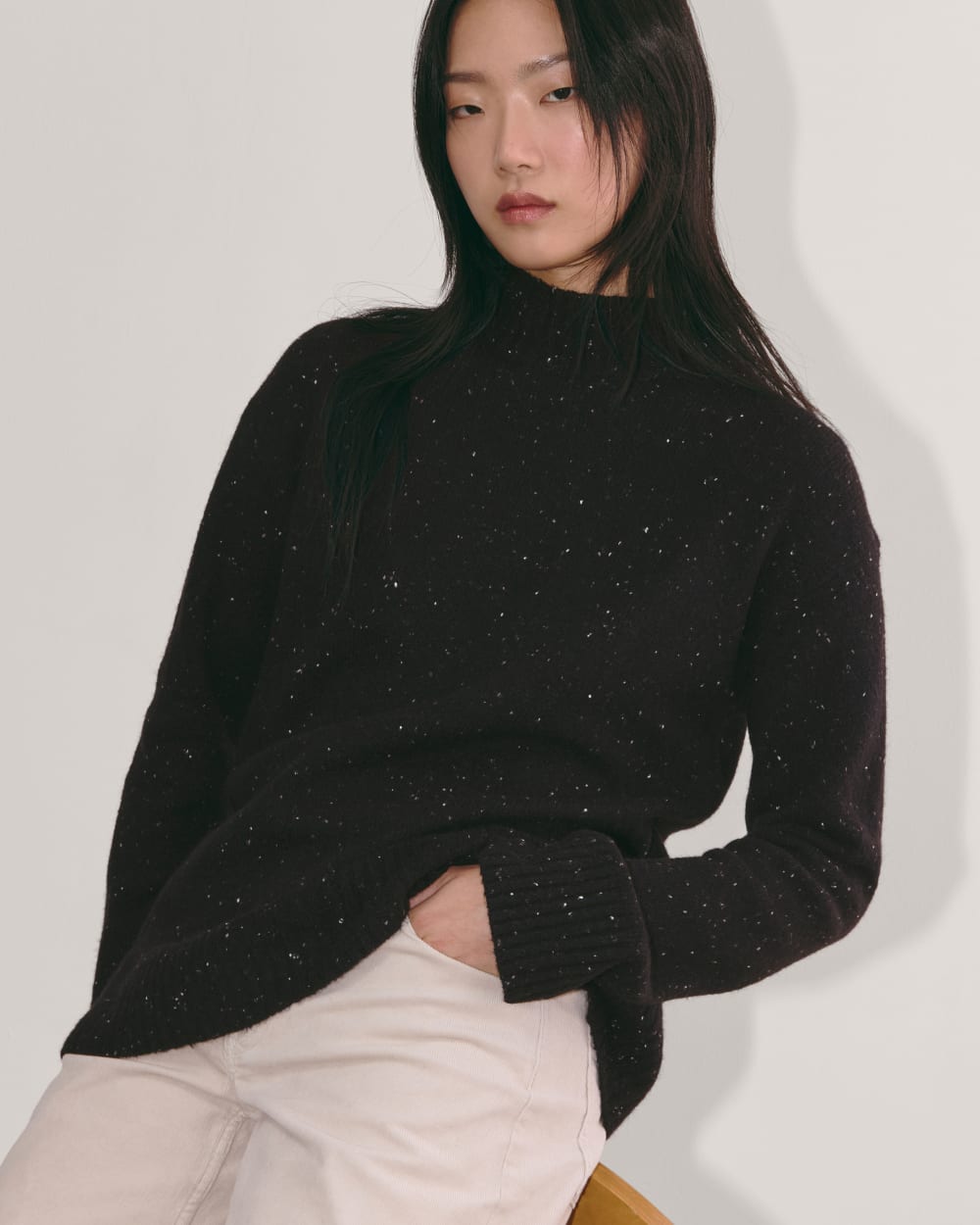The Mockneck Sweater in Plush Cotton | Black Confetti - Image 3