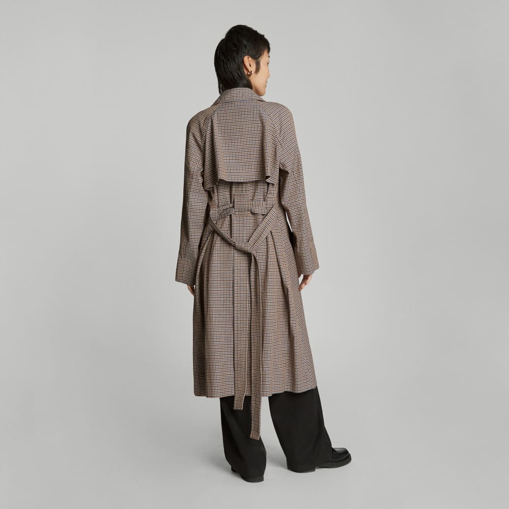 The Gathered Drape Trench | Blue / Brown Houndstooth - Image 3