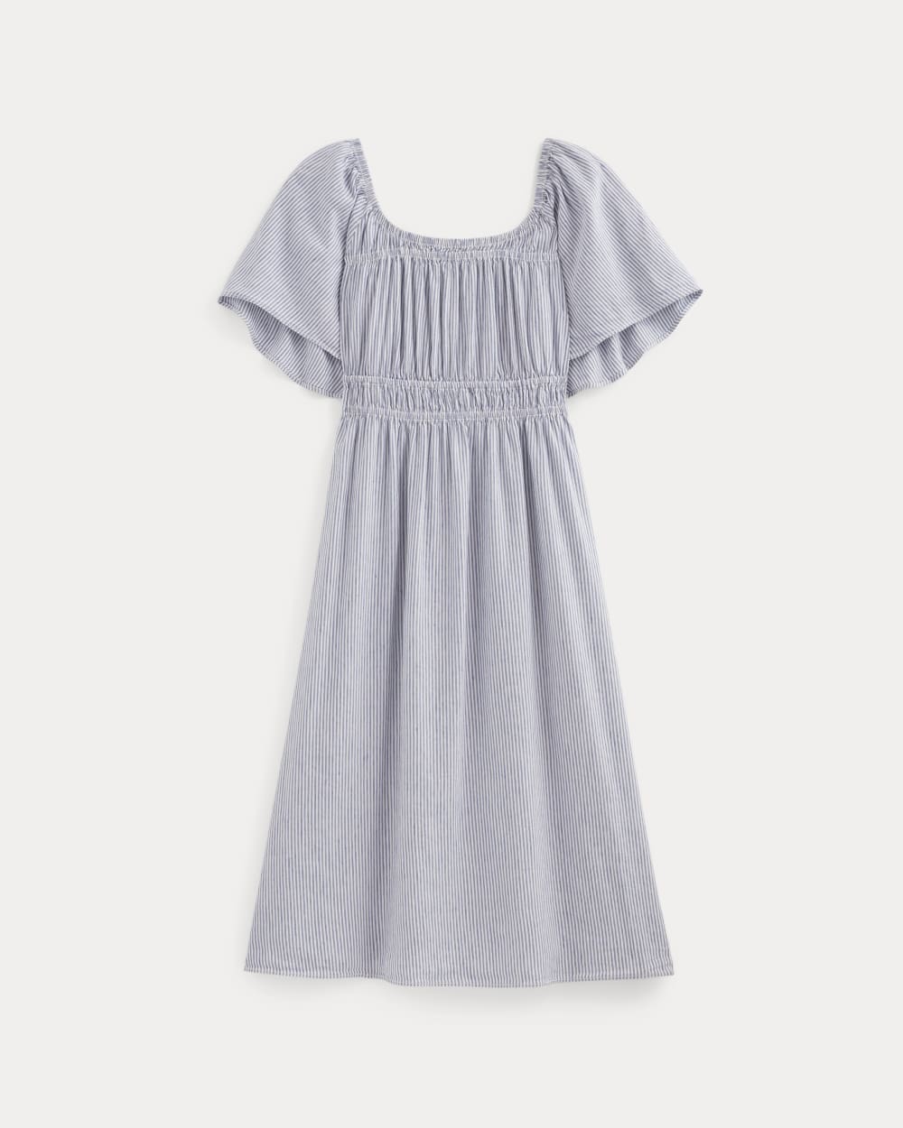 The Flutter-Sleeve Dress in Stretch Linen | White / Dutch Blue - Image 2