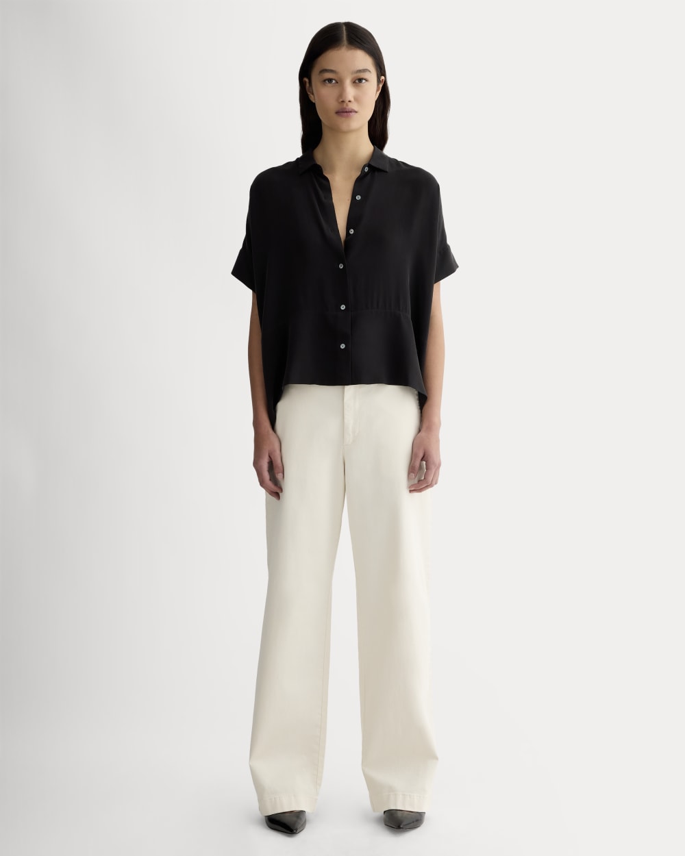 The Boxy Shirt in Washable Silk | Black - Image 3