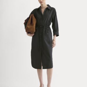 The Drawcord Shirtdress in Ultrasoft Cotton | Black
