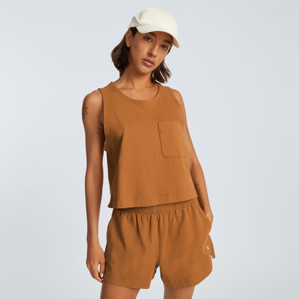 The Premium Weight Cropped Pocket Tank | Tawny Brown - Image 4
