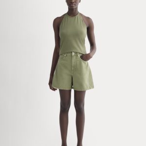 The A-Line Denim Short | Neutral Oil Green