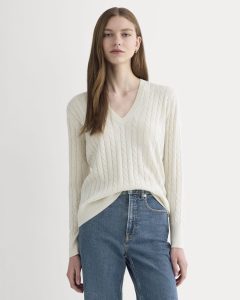 The Cable V-Neck in Cotton Cashmere | Birch