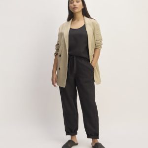 The Linen Pull-On Barrel Pant | Black