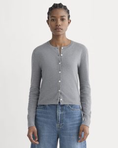 The Cropped Cardigan in Cotton Cashmere | Heather Charcoal