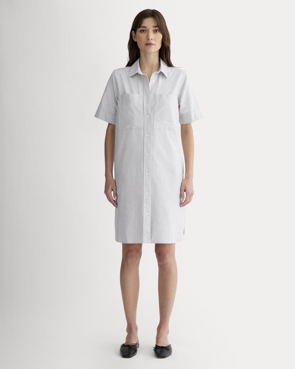 The Oxford Short-Sleeve Shirt Dress | Charcoal / White