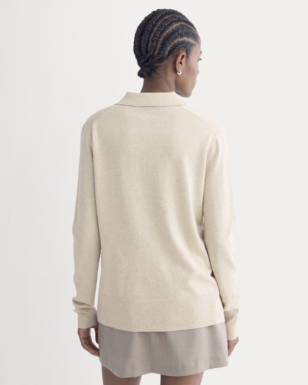 Oversized Polo Sweater in Cotton Merino | Heather Barley - Image 5