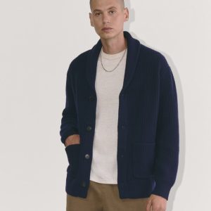The Felted Merino Shawl Collar Cardigan | Deep Navy