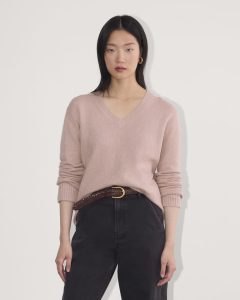 The V-Neck Sweater in Plush Cotton | Dusty Rose