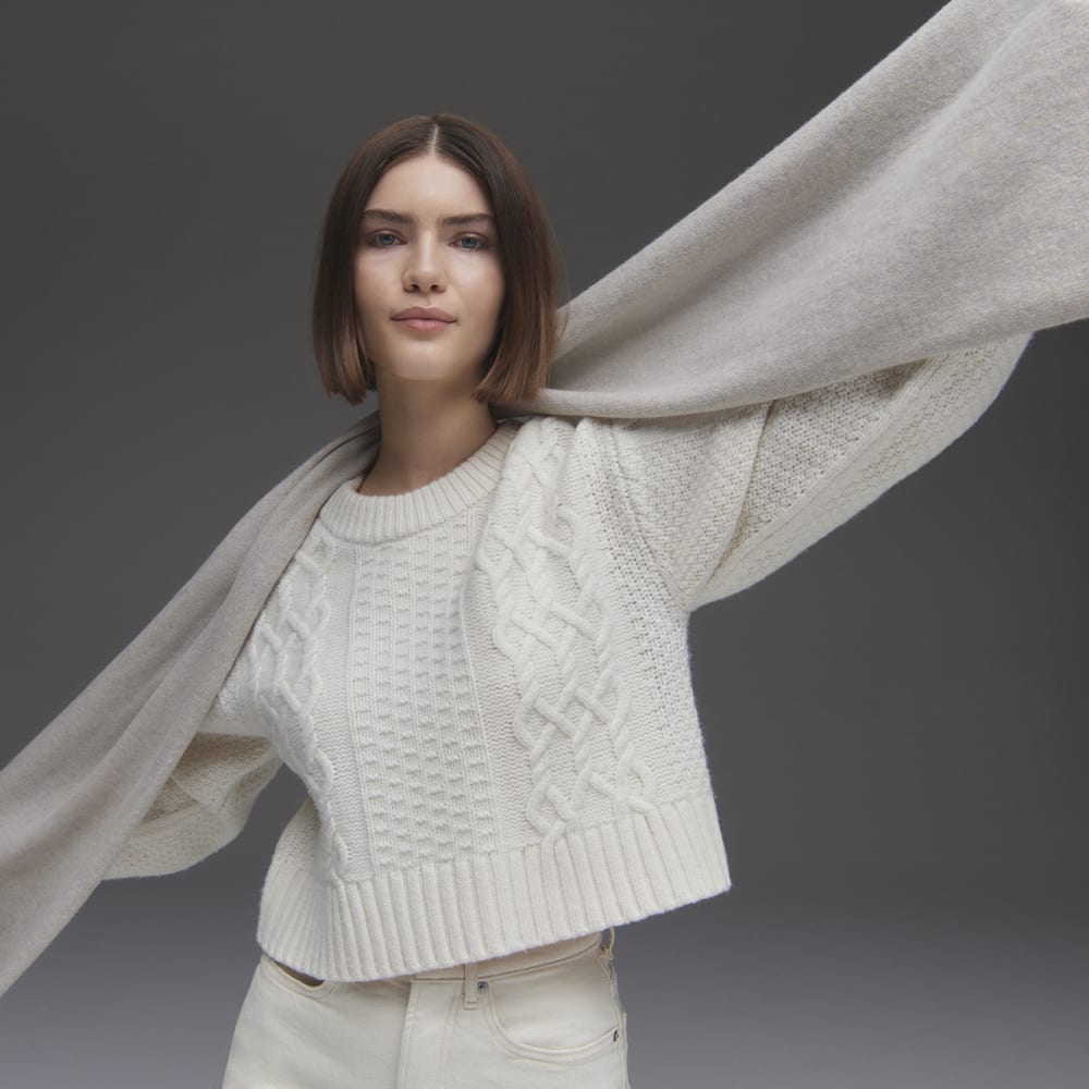 The Felted Merino Cropped Cable Sweater | Bone - Image 3