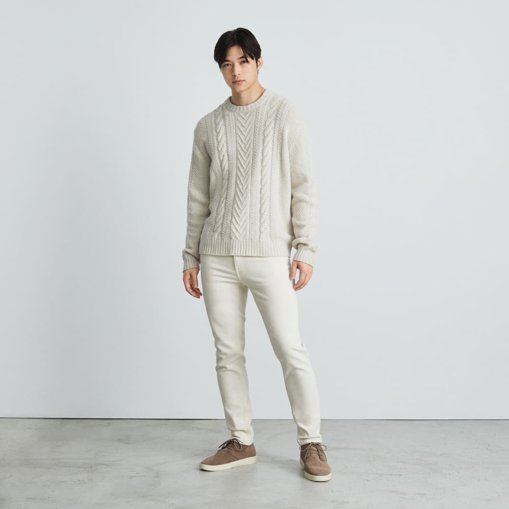 The Felted Merino Cable-Knit Crew | Heathered Oat - Image 5