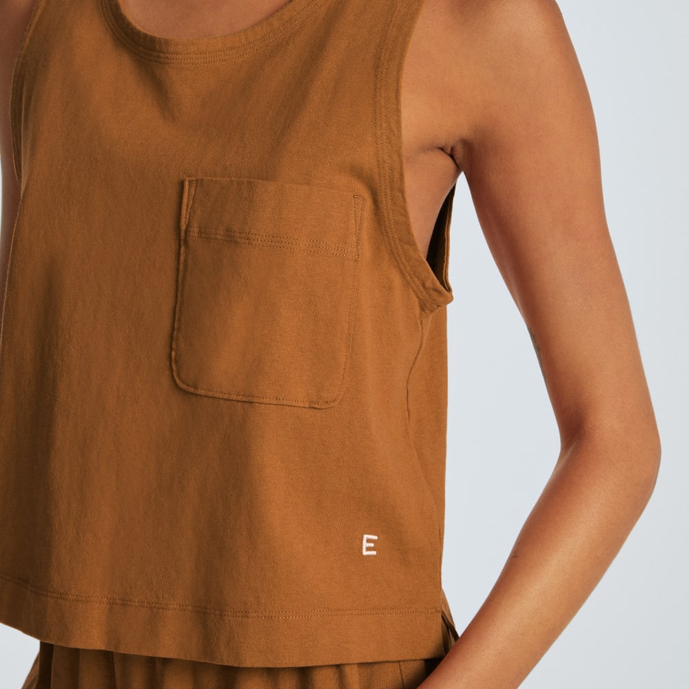 The Premium Weight Cropped Pocket Tank | Tawny Brown - Image 3