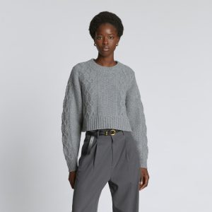 The Felted Merino Cropped Cable Sweater | Heathered Mid-Grey