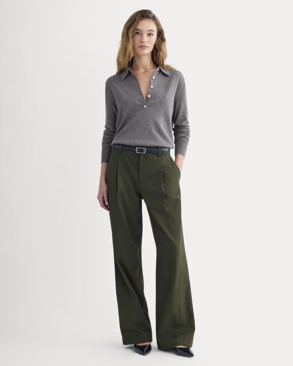 Wide-Leg Trouser in Buttersmooth | Dark Green | 30 Inseam