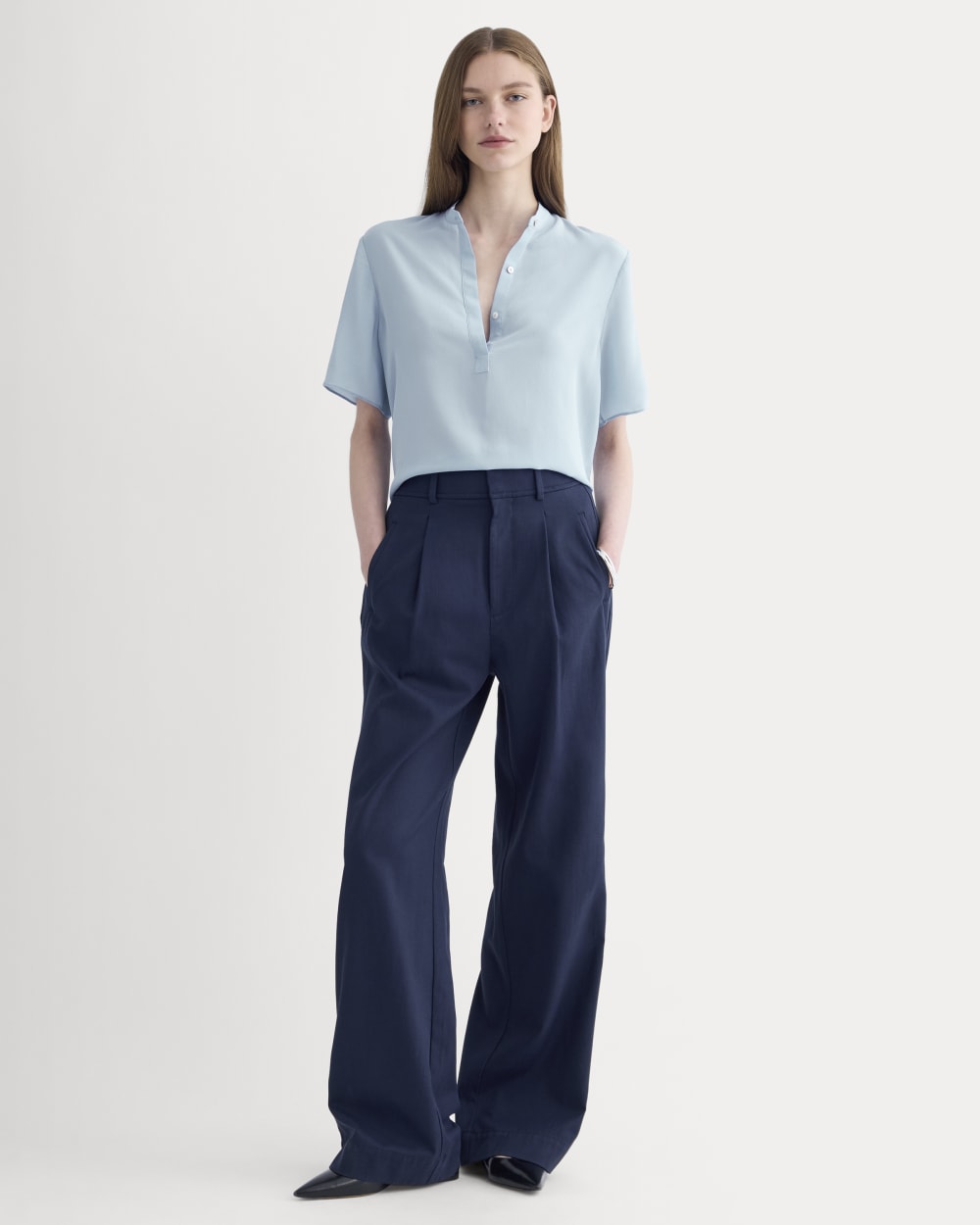 The Popover Top in Washable Silk | Soft Blue - Image 3