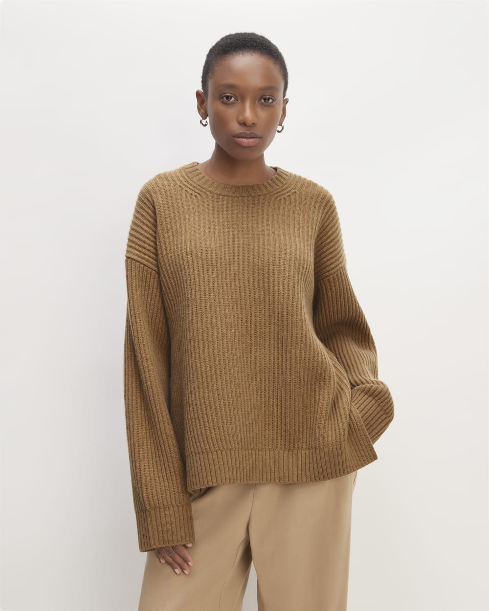 The Oversized Crew in Luxe Merino | Deep Camel