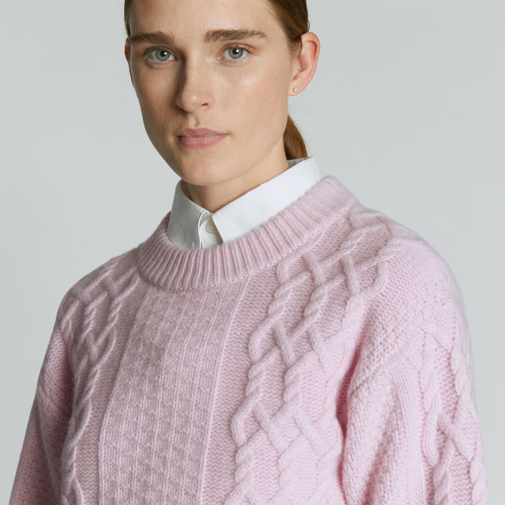 The Felted Merino Cropped Cable Sweater | Light Lilac - Image 4