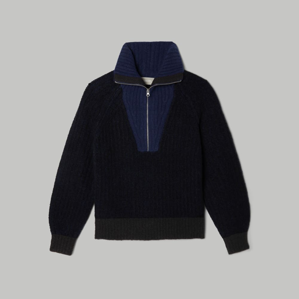 The Luxe Teddy Oversized Half Zip Sweater | Black / Ocean Cavern - Image 2