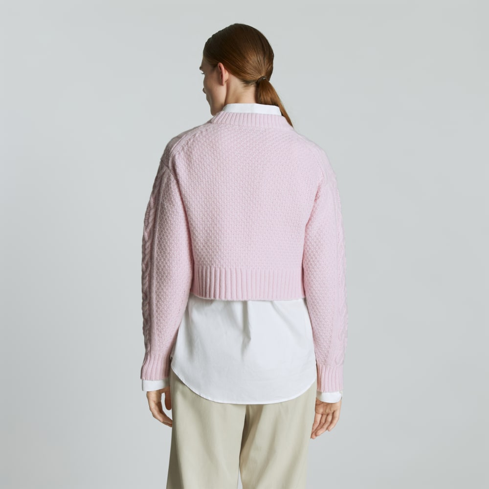 The Felted Merino Cropped Cable Sweater | Light Lilac - Image 3
