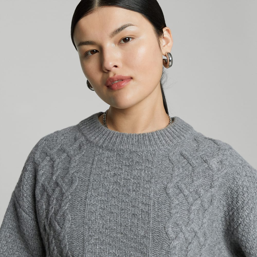 The Felted Merino Cropped Cable Sweater | Heathered Mid-Grey - Image 9