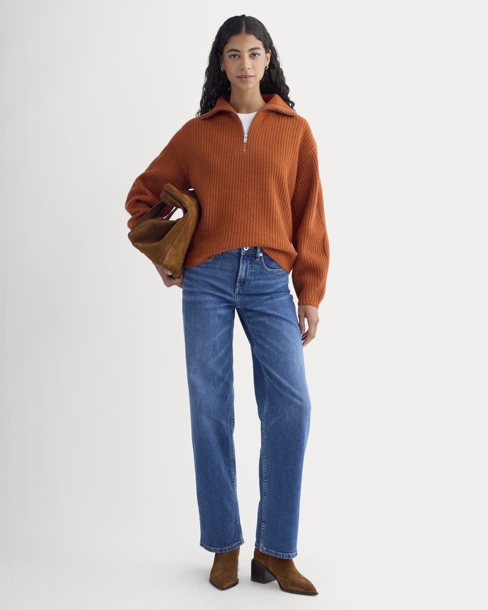 Half-Zip Sweater in Luxe Merino | Rust Heather - Image 3
