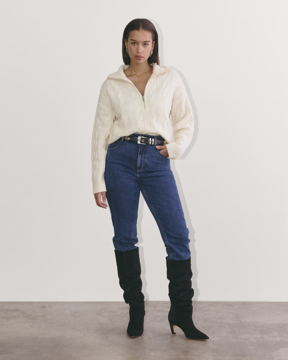 The Cable Half-Zip in Luxe Merino | Bone - Image 6